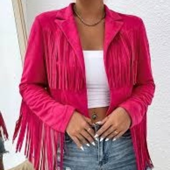 SHEIN Jackets & Coats Hot Pink Fringe Jacket Poshmark